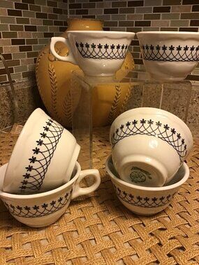 Mid-Century Syracuse Black Lace coffee/tea cup set of 6 MINT!!!!!